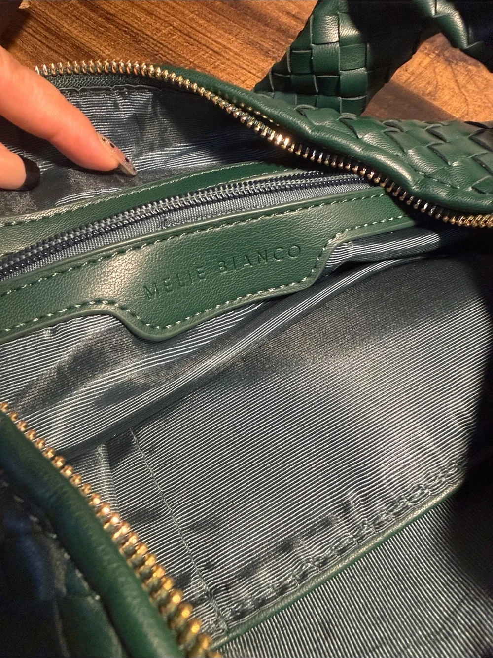 Melie Bianco Dark Green Woven Hobo Bag